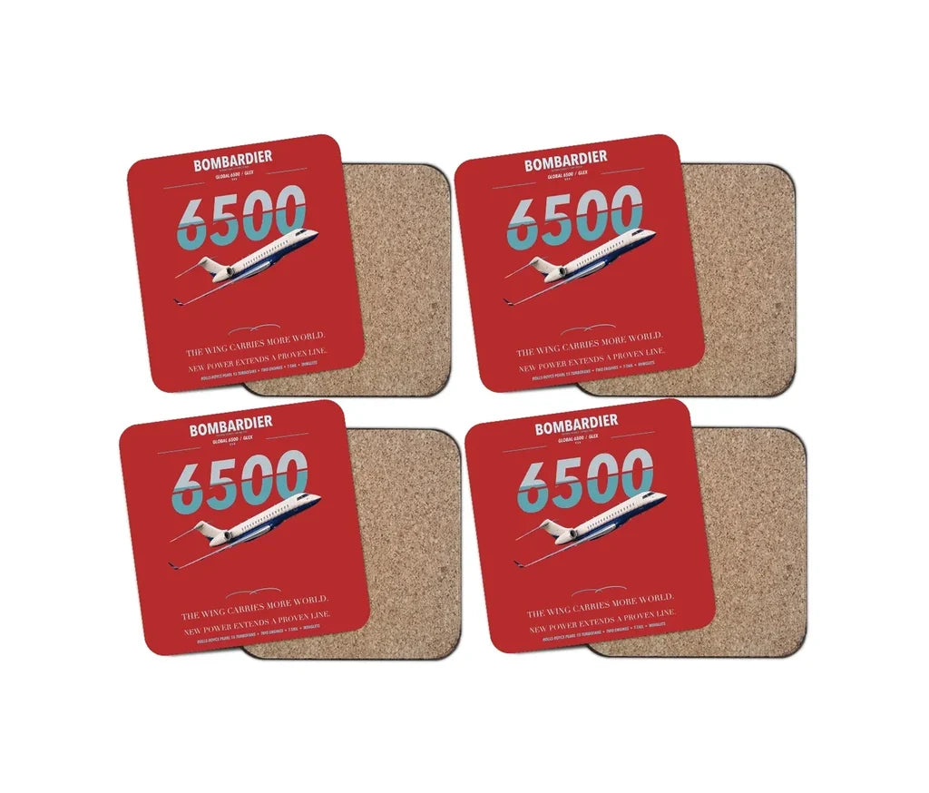 Bombardier Global 6500 design on red 4 pieces set coaster