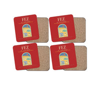 Thumbnail for Fes (FEZ) design on red 4 pieces set coaster