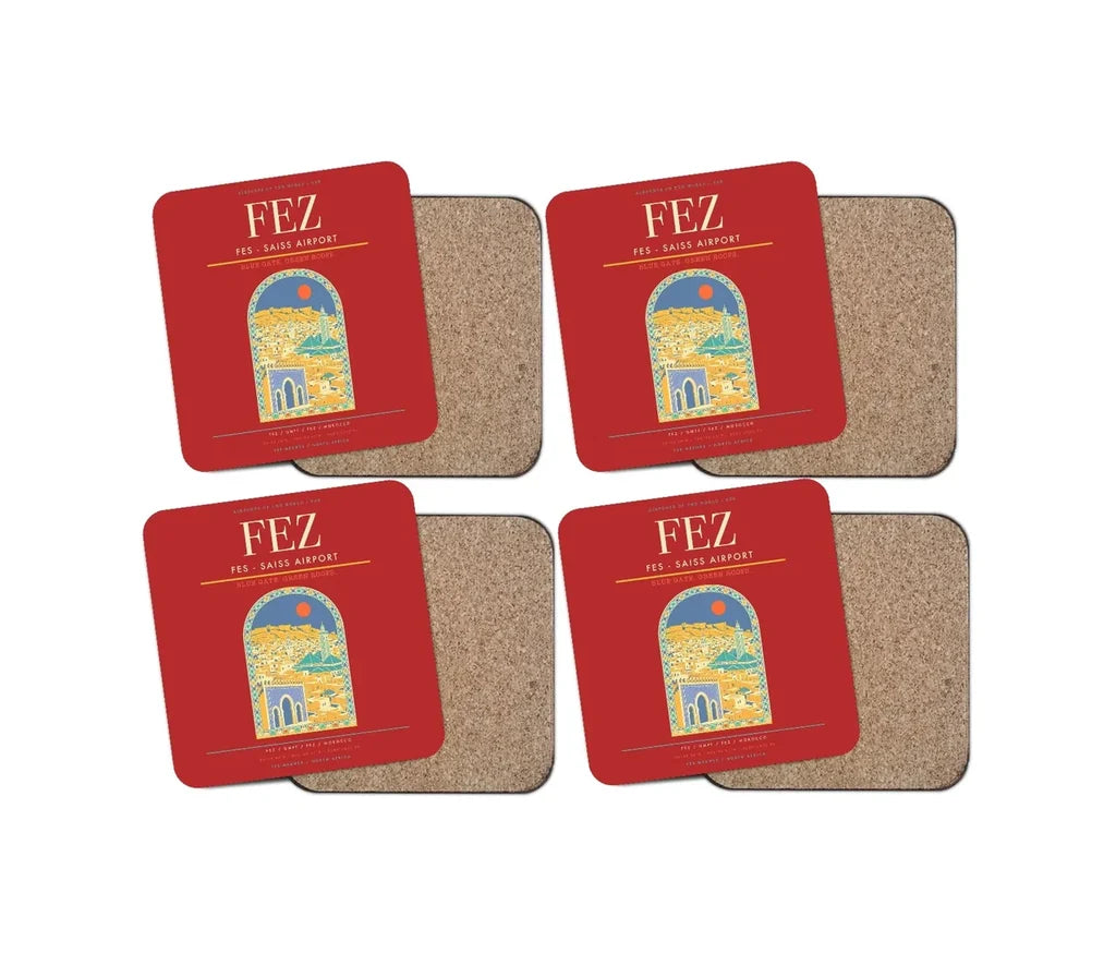 Fes (FEZ) design on red 4 pieces set coaster