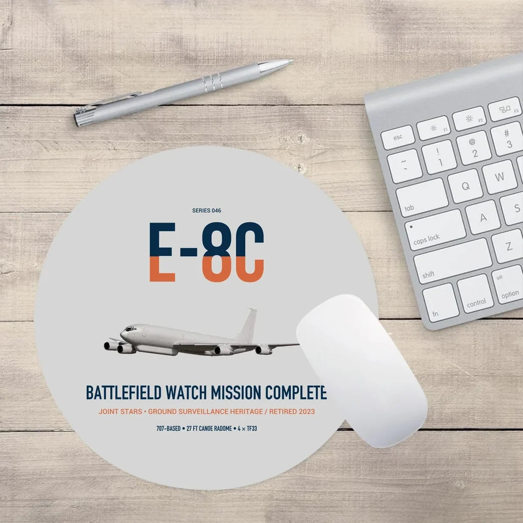E-8C Joint STARS design on light gray round mouse pad