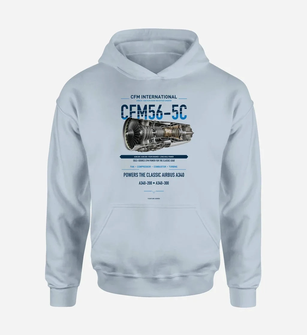 CFM56-5C design on light blue hoodie single side