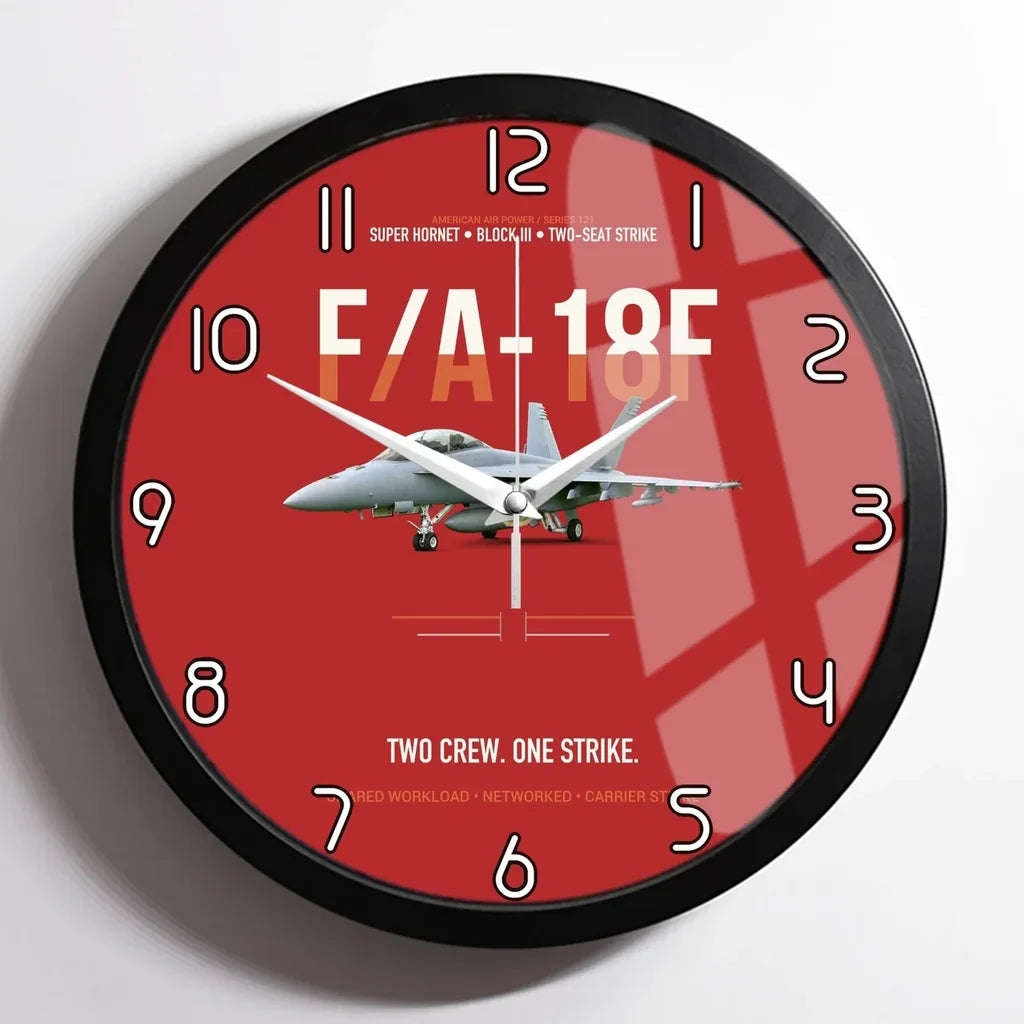 F-A-18F Super Hornet Block III Two Crew One Strike design on red framed wall clock