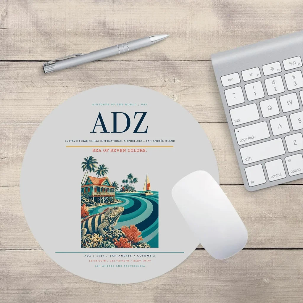 Gustavo Rojas Pinilla International Airport (ADZ) design on light gray round mouse pad