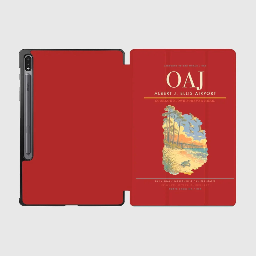Albert J. Ellis Airport (OAJ) design on red samsung tablet tablet case