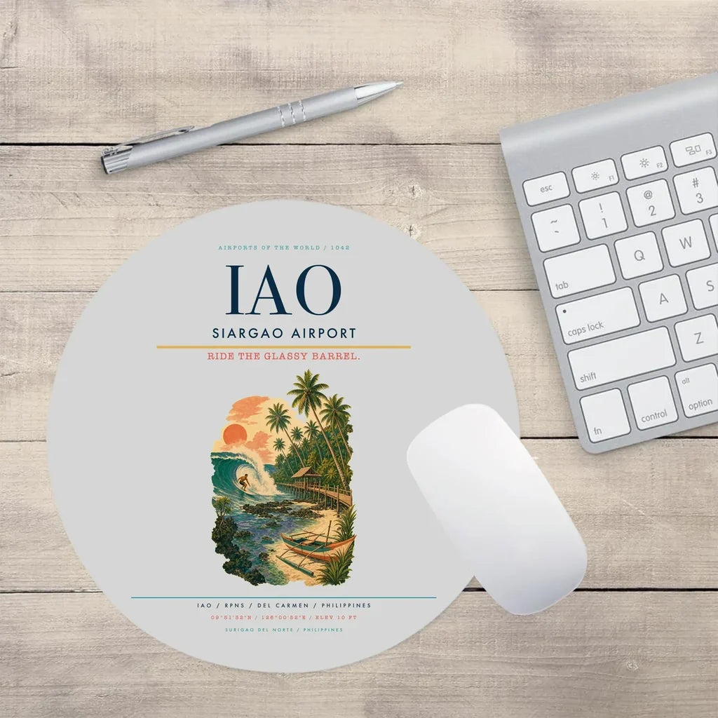 Siargao Airport (IAO) design on light gray round mouse pad