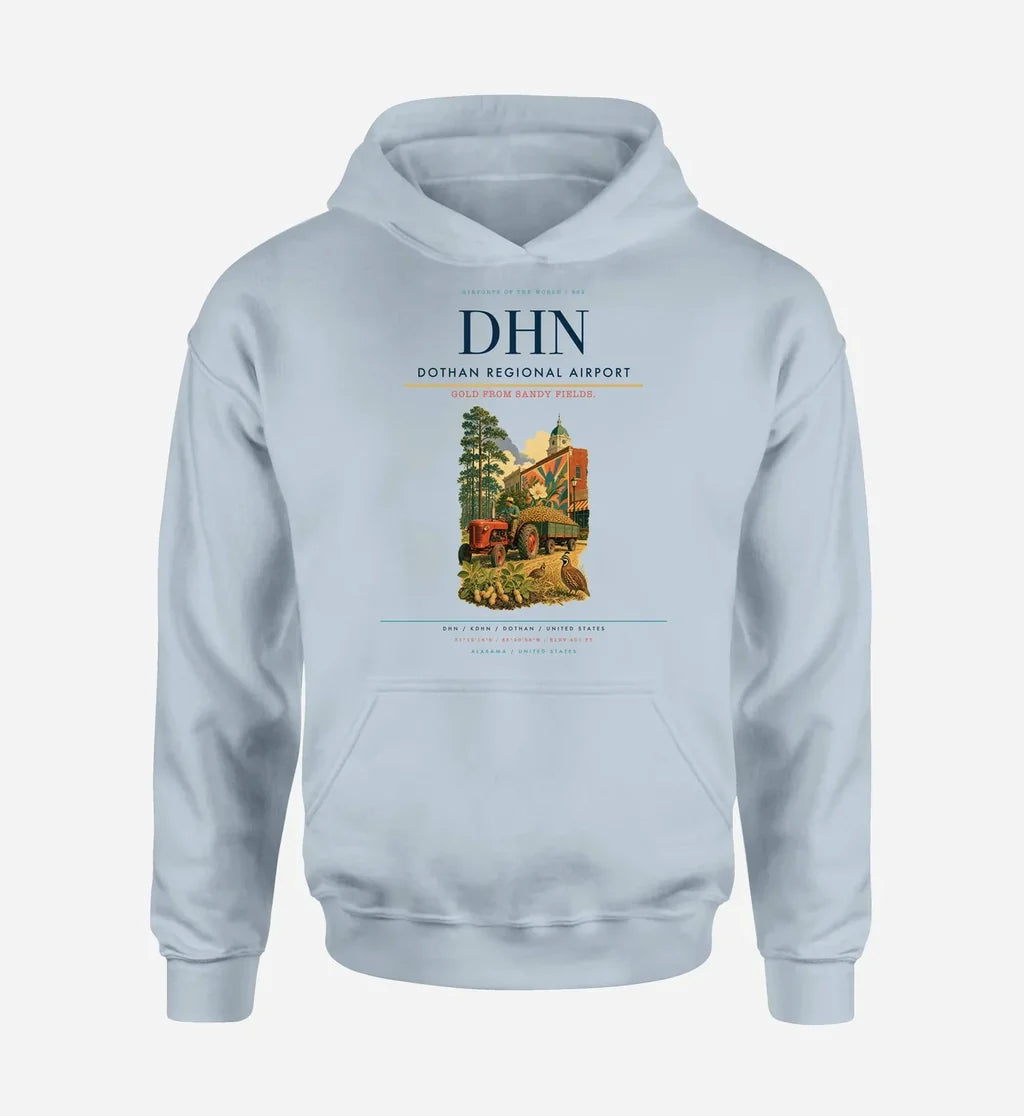 Dothan Regional Airport (DHN) design on light blue hoodie single-side print