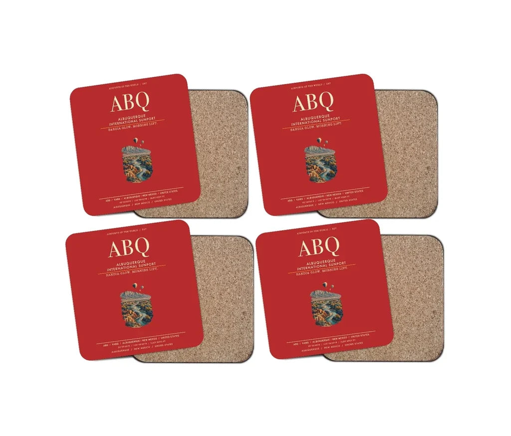Albuquerque International Sunport (ABQ) design on red 4 pieces set coaster