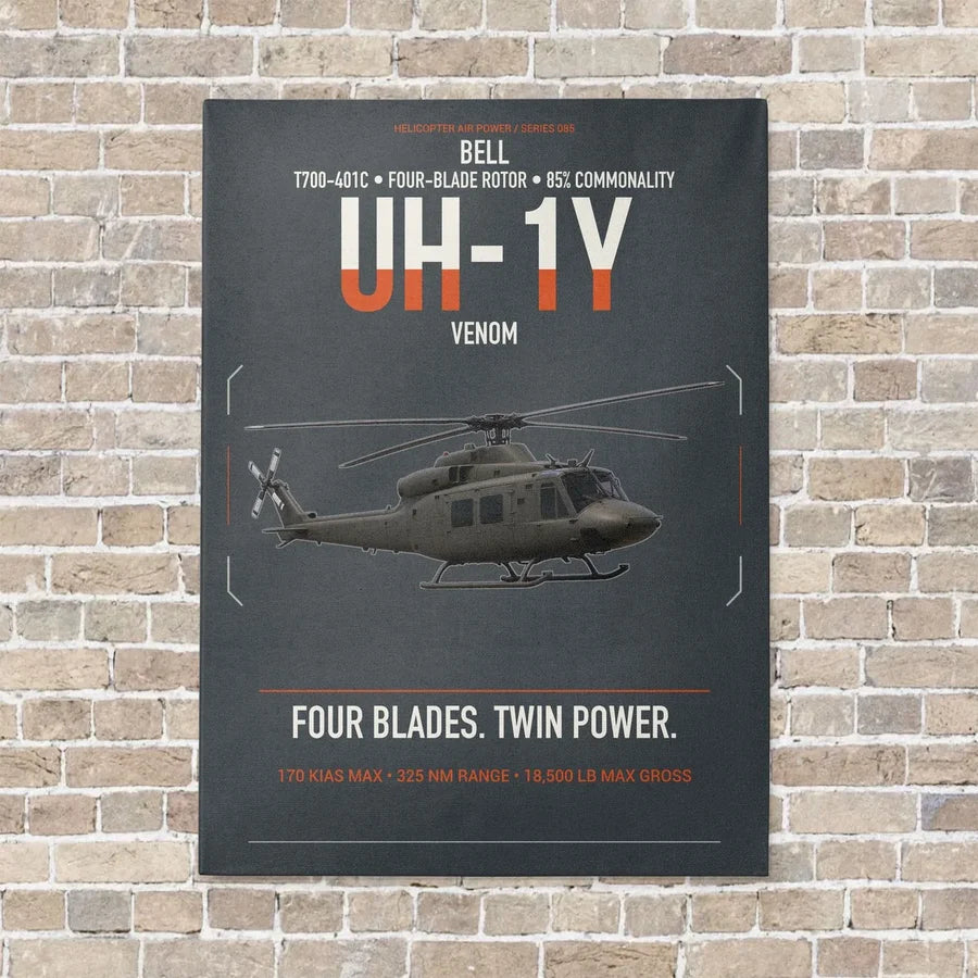 Bell UH-1Y Venom vertical canvas print - no frame - gray background