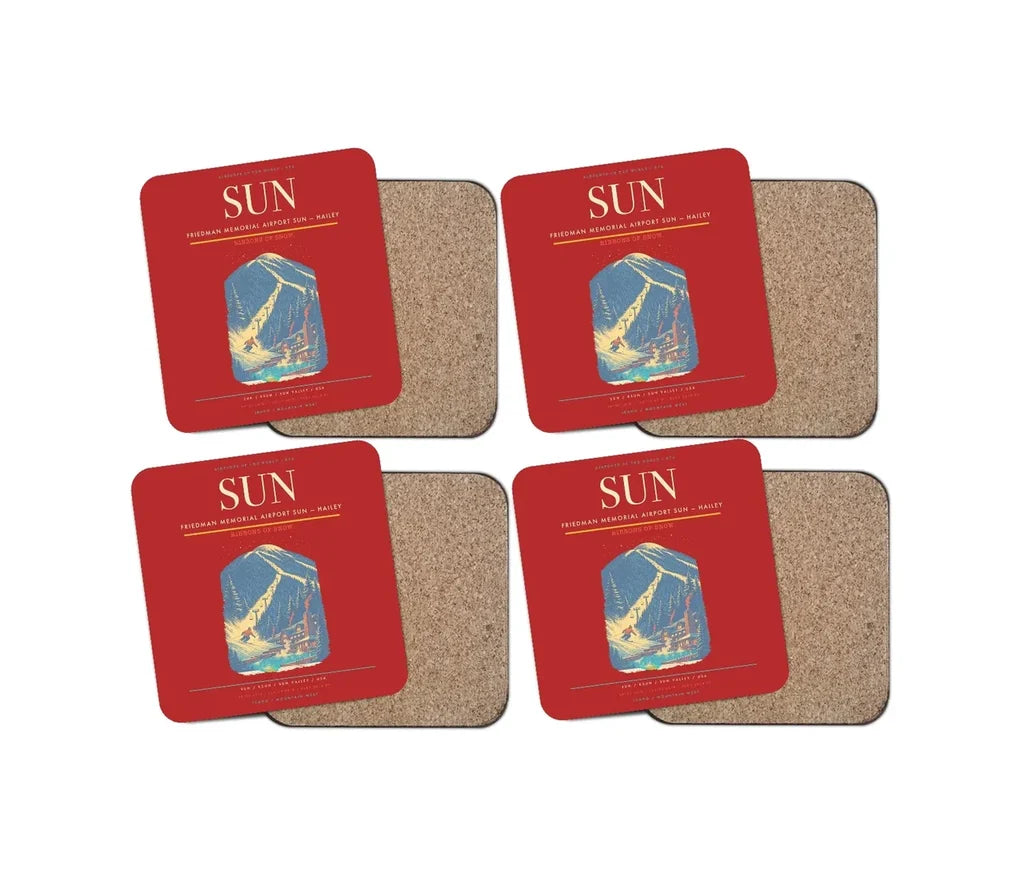 Friedman Memorial Airport (SUN) design on red 4 pieces set coaster