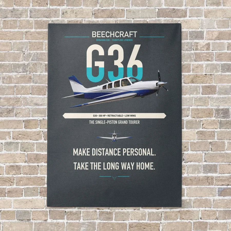 Beechcraft Bonanza G36 vertical canvas print - no frame - gray background