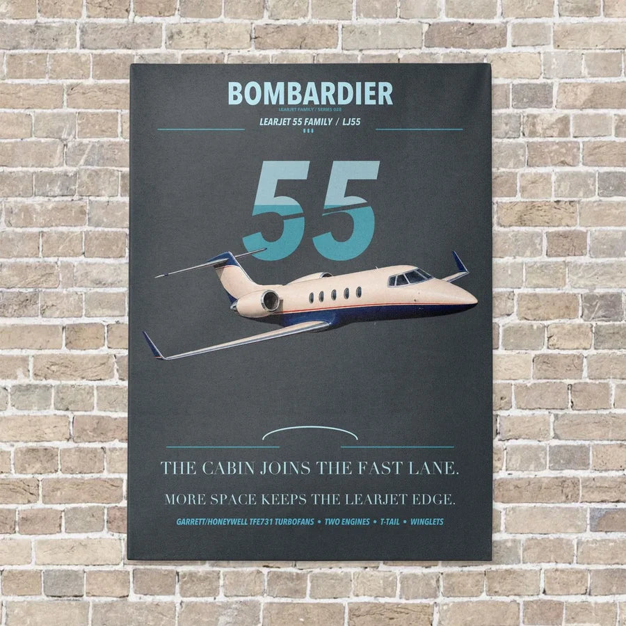 Bombardier Learjet 55 vertical canvas print - no frame - gray background