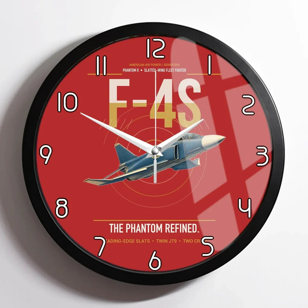 F-4S Phantom II design on red framed wall clock