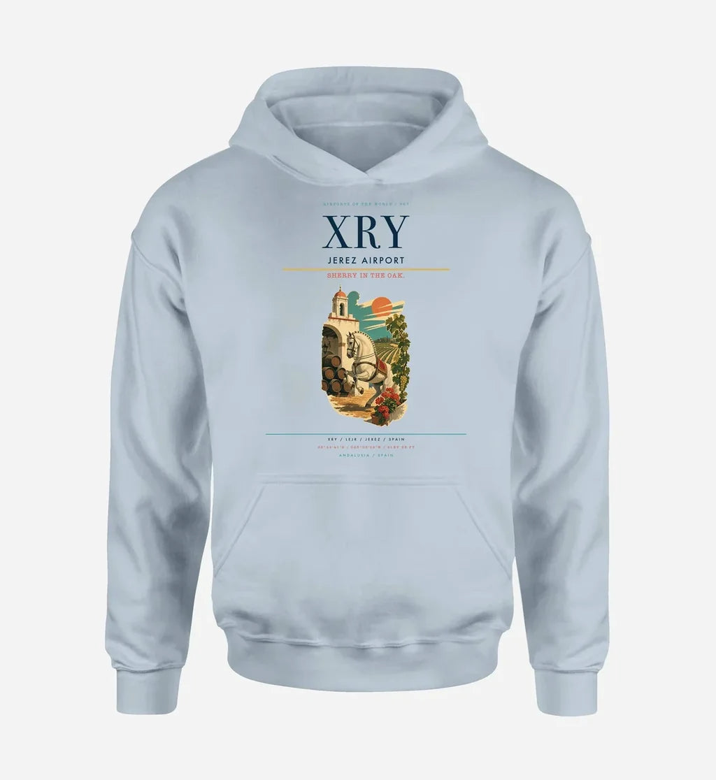 Jerez Airport (XRY) design on light blue hoodie single-side print