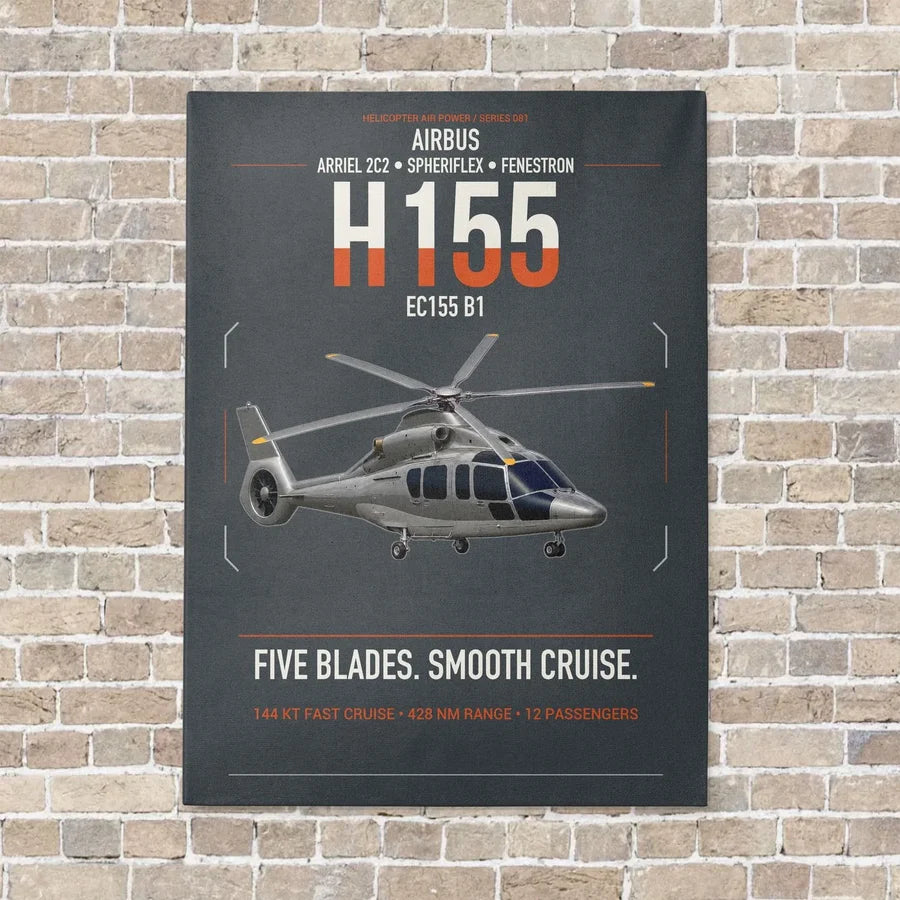 Airbus H155 EC155 B1 vertical canvas print - no frame - gray background
