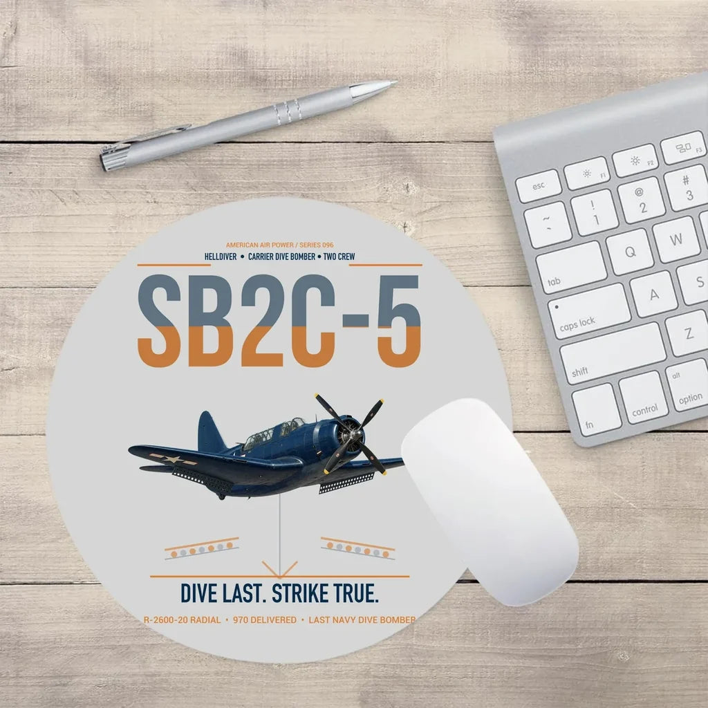 SB2C-5 Helldiver design on light gray round mouse pad