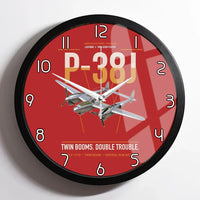 Thumbnail for P-38J Lightning design on red framed wall clock