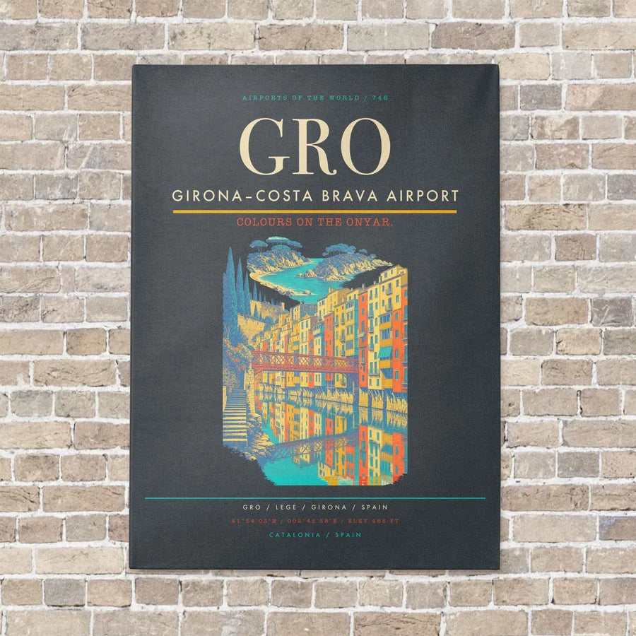 Girona–Costa Brava Airport GRO vertical canvas print - no frame - gray background