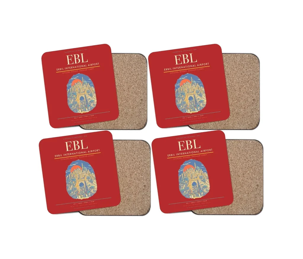Erbil International Airport (EBL) design on red 4 pieces set coaster