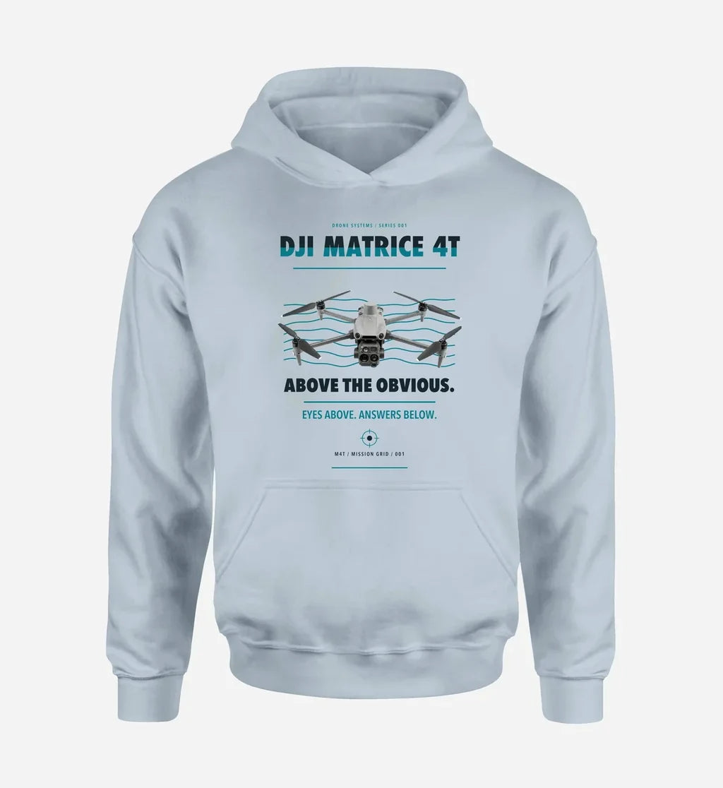 DJI Matrice 4T design on light blue hoodie single side