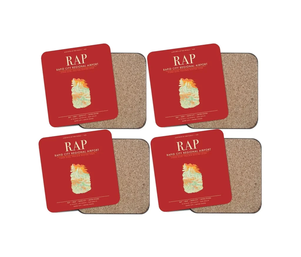 Rapid City Regional Airport (RAP) design on red 4 pieces set coaster