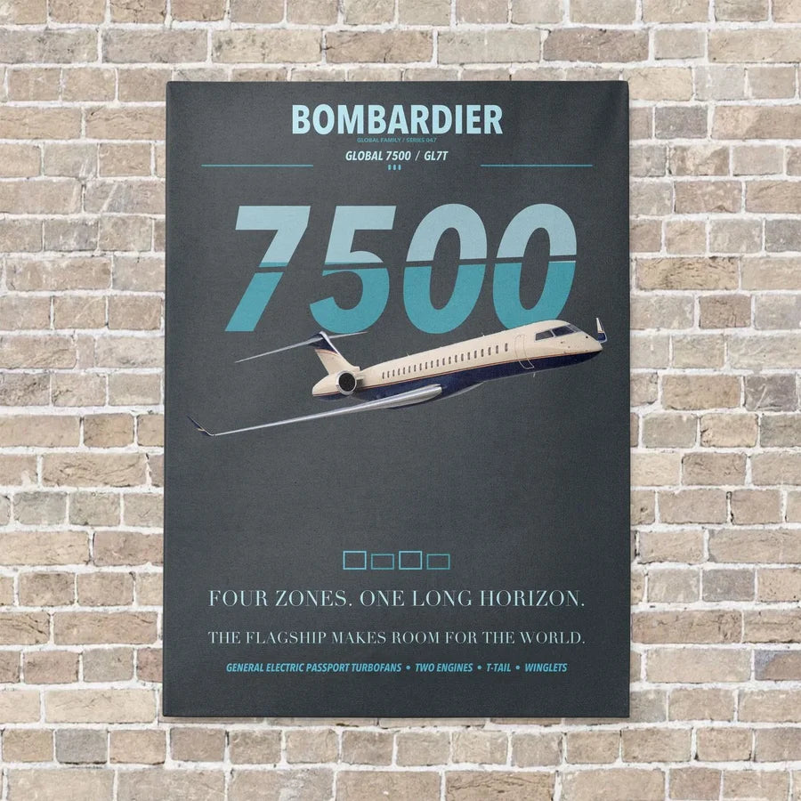 Bombardier Global 7500 vertical canvas print - no frame - gray background