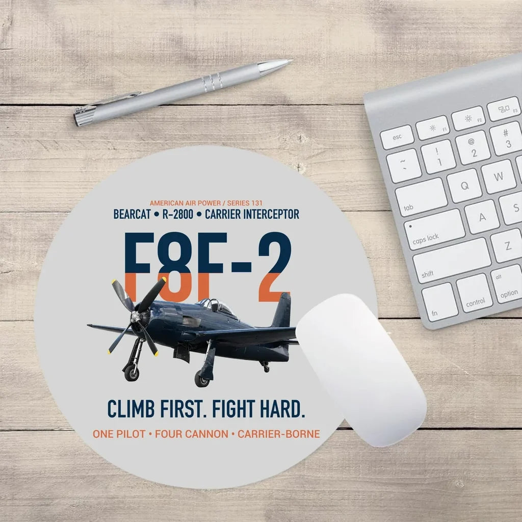 F8F-2 Bearcat Climb First Fight Hard design on light gray round mouse pad