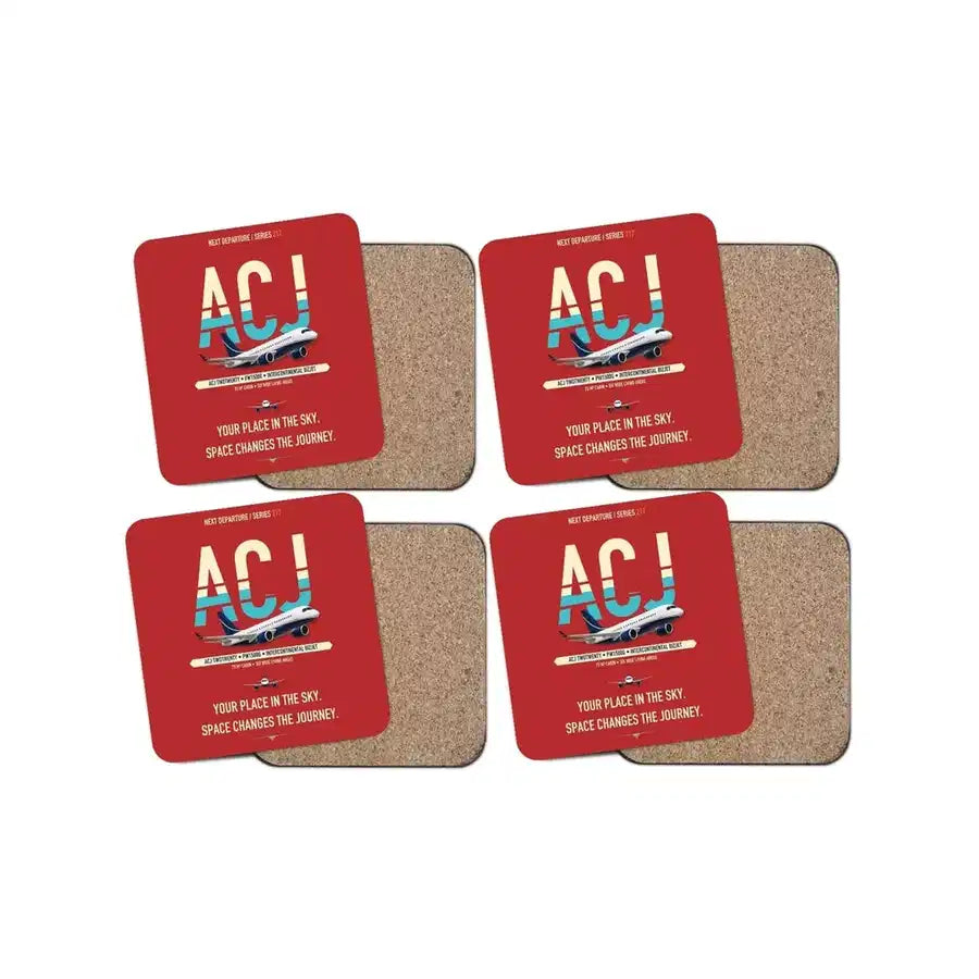 Airbus ACJ TwoTwenty design on red 4 pieces set coaster