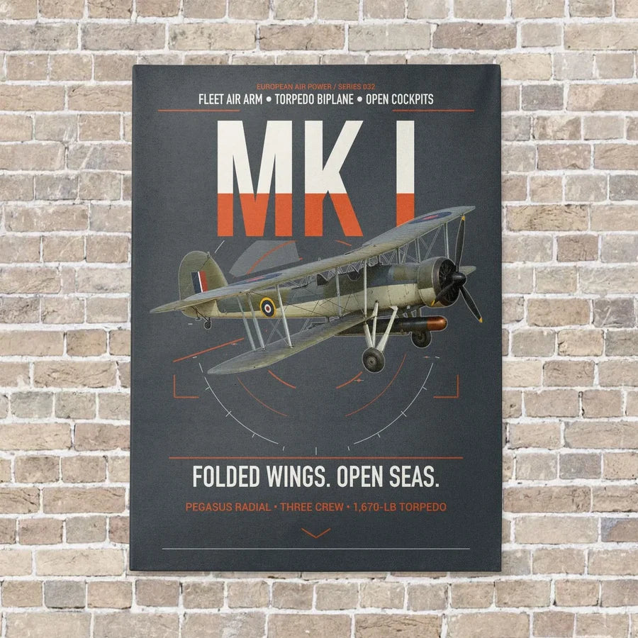 Fairey Swordfish Mk I vertical canvas print - no frame - gray background