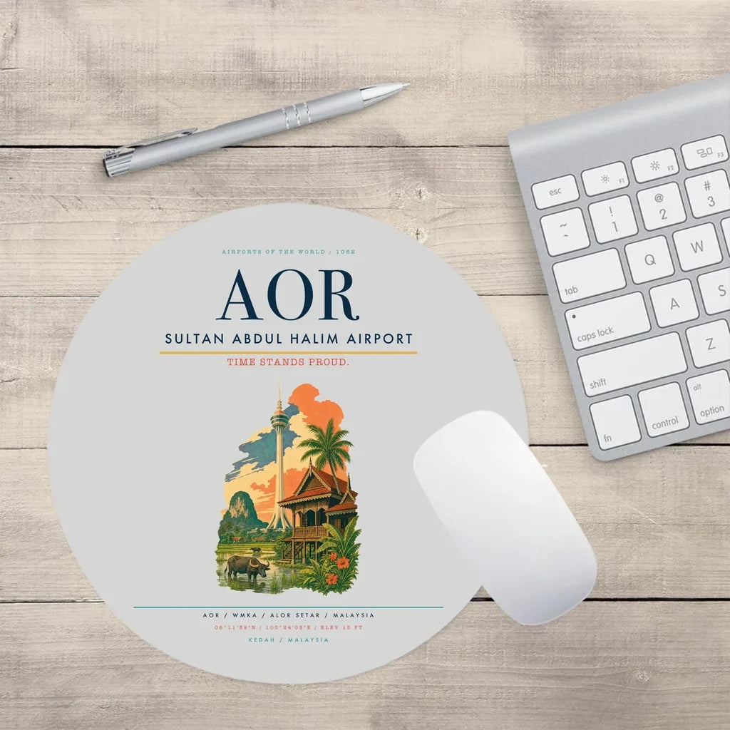 Sultan Abdul Halim Airport (AOR) design on light gray round mouse pad