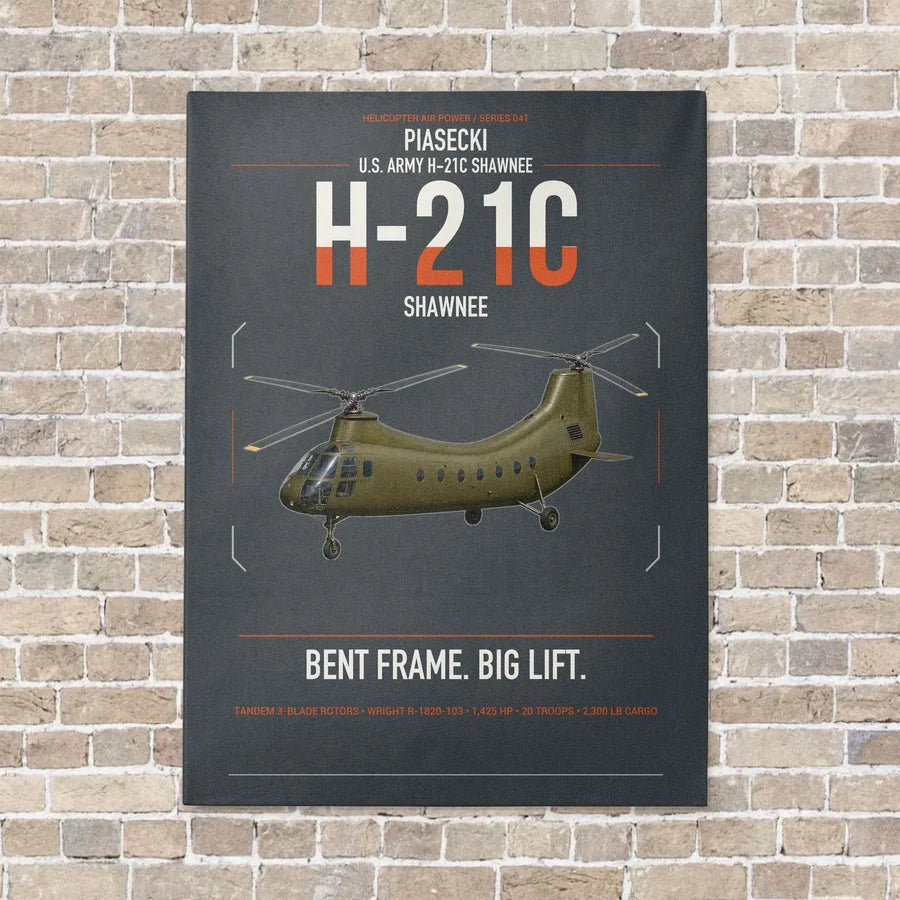 Piasecki H-21C Shawnee vertical canvas print - no frame - gray background