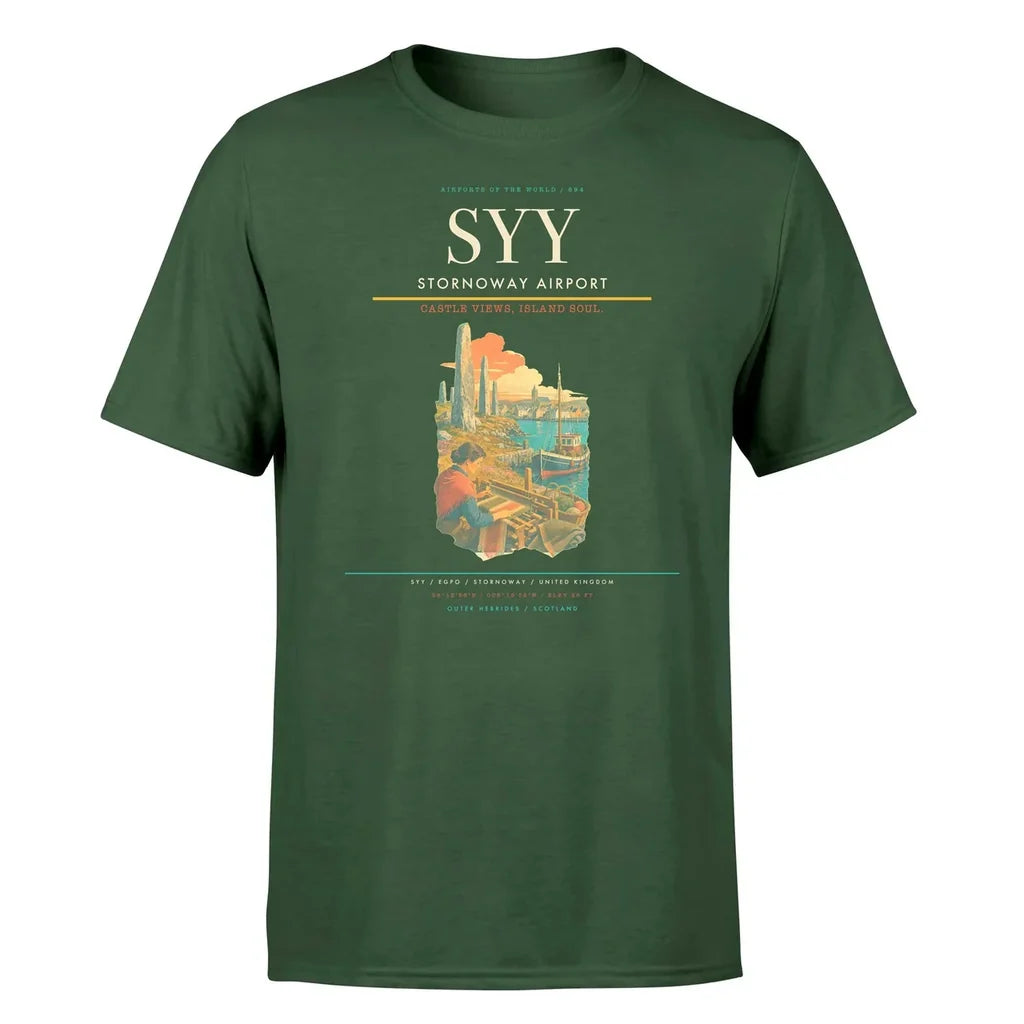 Stornoway Airport (SYY) T-Shirt single-side front print in Dark Green | stornoway-airport-syy-double-side-t-shirt