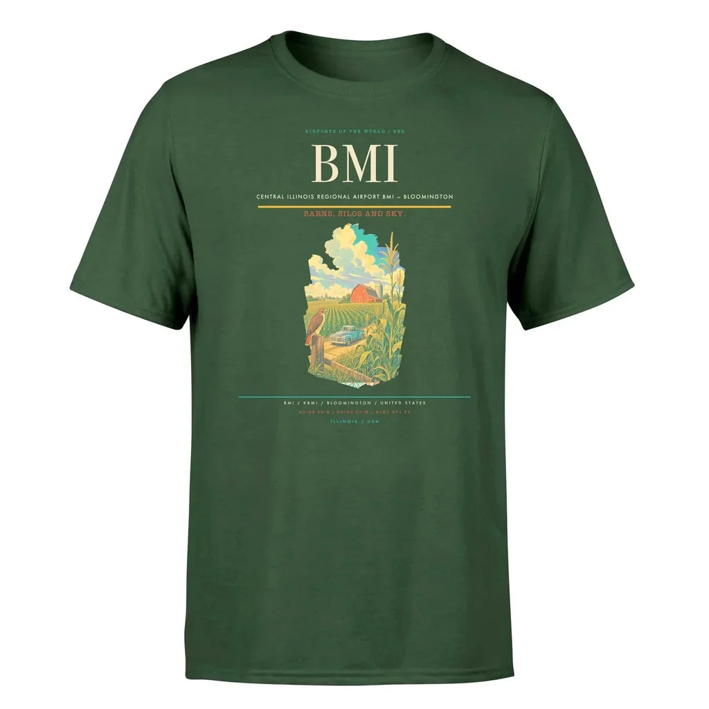 Central Illinois Regional Airport (BMI) T-Shirt single-side front print in Dark Green | central-illinois-regional-airport-bmi-double-side-t-shirt