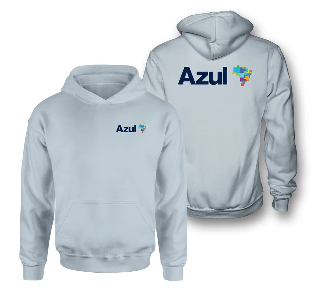Azul Airlines logo on light blue double side hoodie
