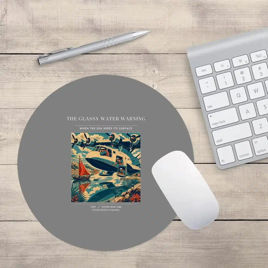 VINTAGE G4280 - The Glassy Water Warning - Designed Mouse Pads design on gray round