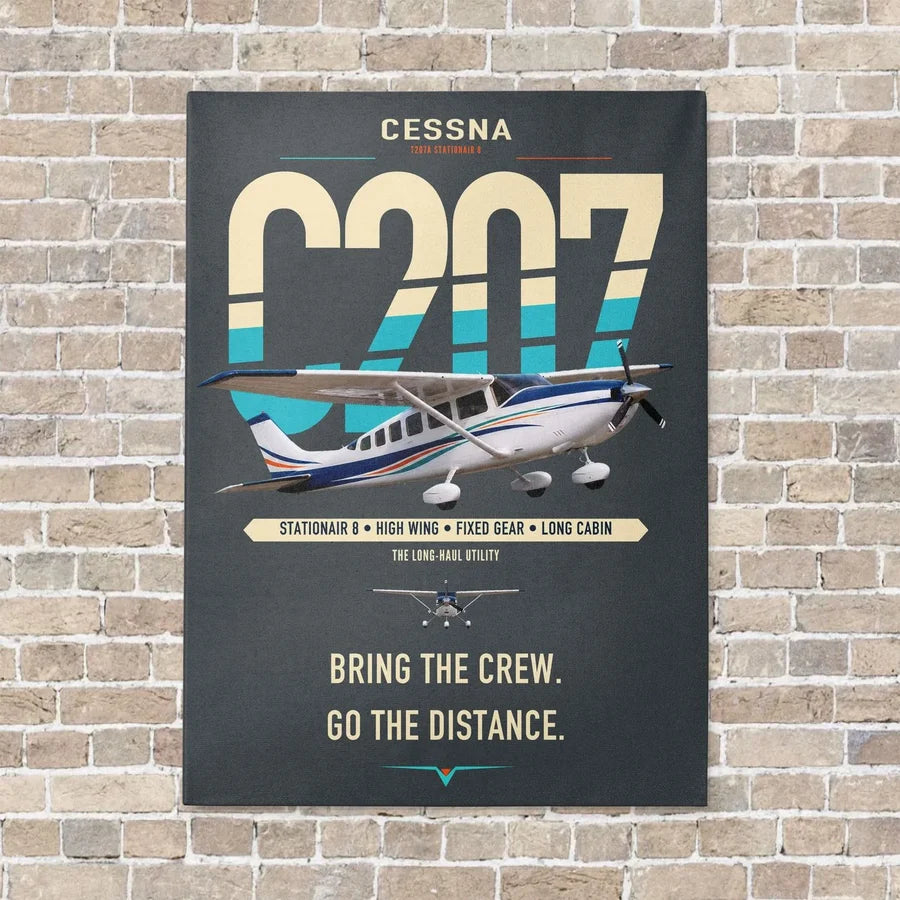 Cessna T207A Stationair 8 vertical canvas print - no frame - gray background