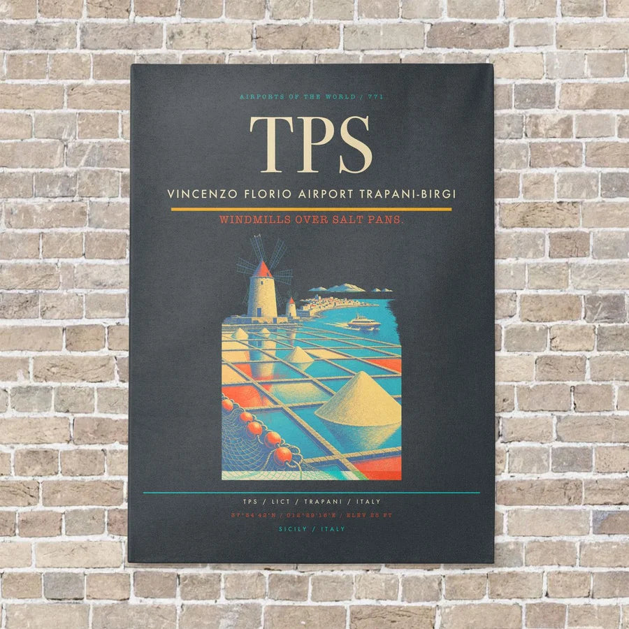 Vincenzo Florio Airport Trapani-Birgi TPS vertical canvas print - no frame - gray background