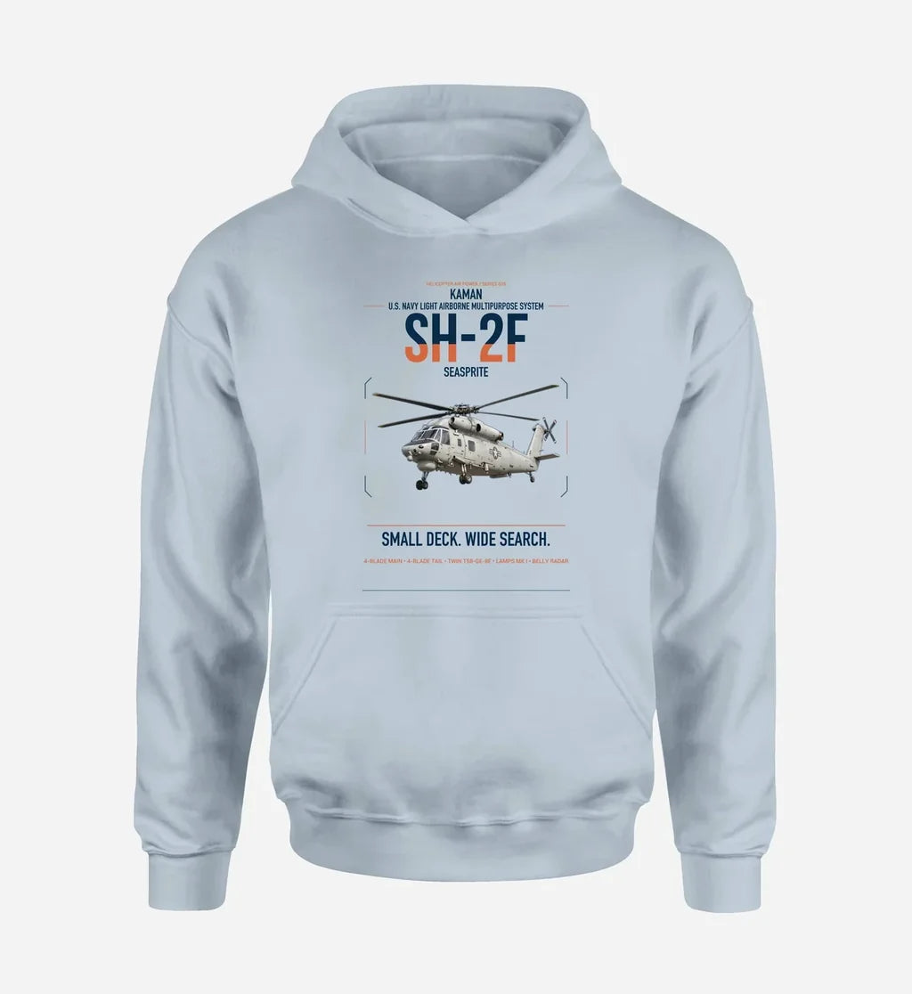 Kaman SH-2F Seasprite design on light blue double-side hoodie, single-side print