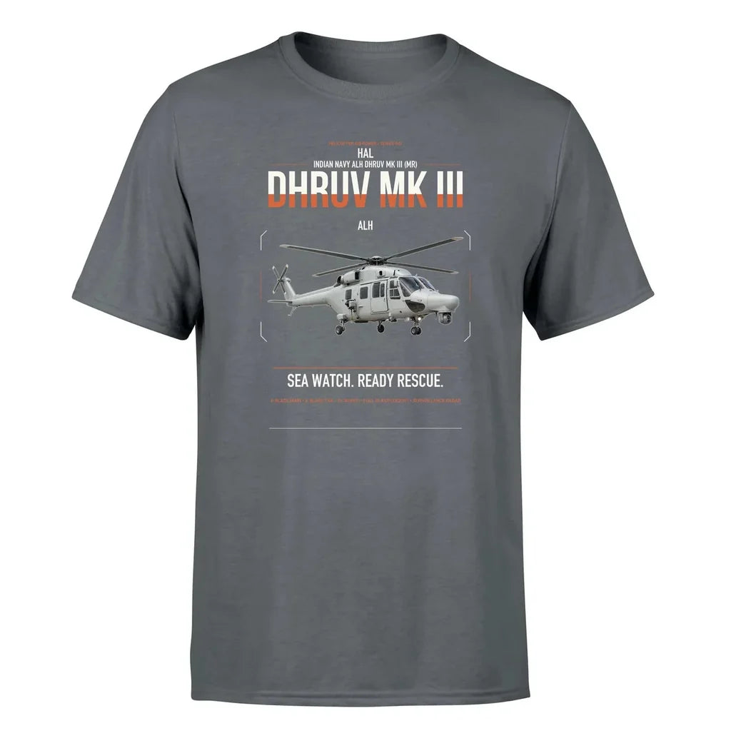 HAL ALH Dhruv Mk III design on gray t-shirt, single-side print