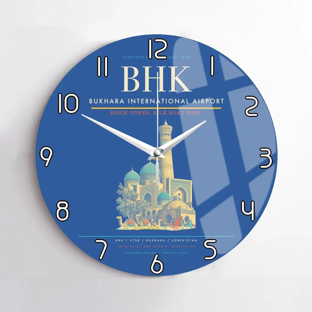 Bukhara International Airport BHK Wall-Clock No-Frame - Blue