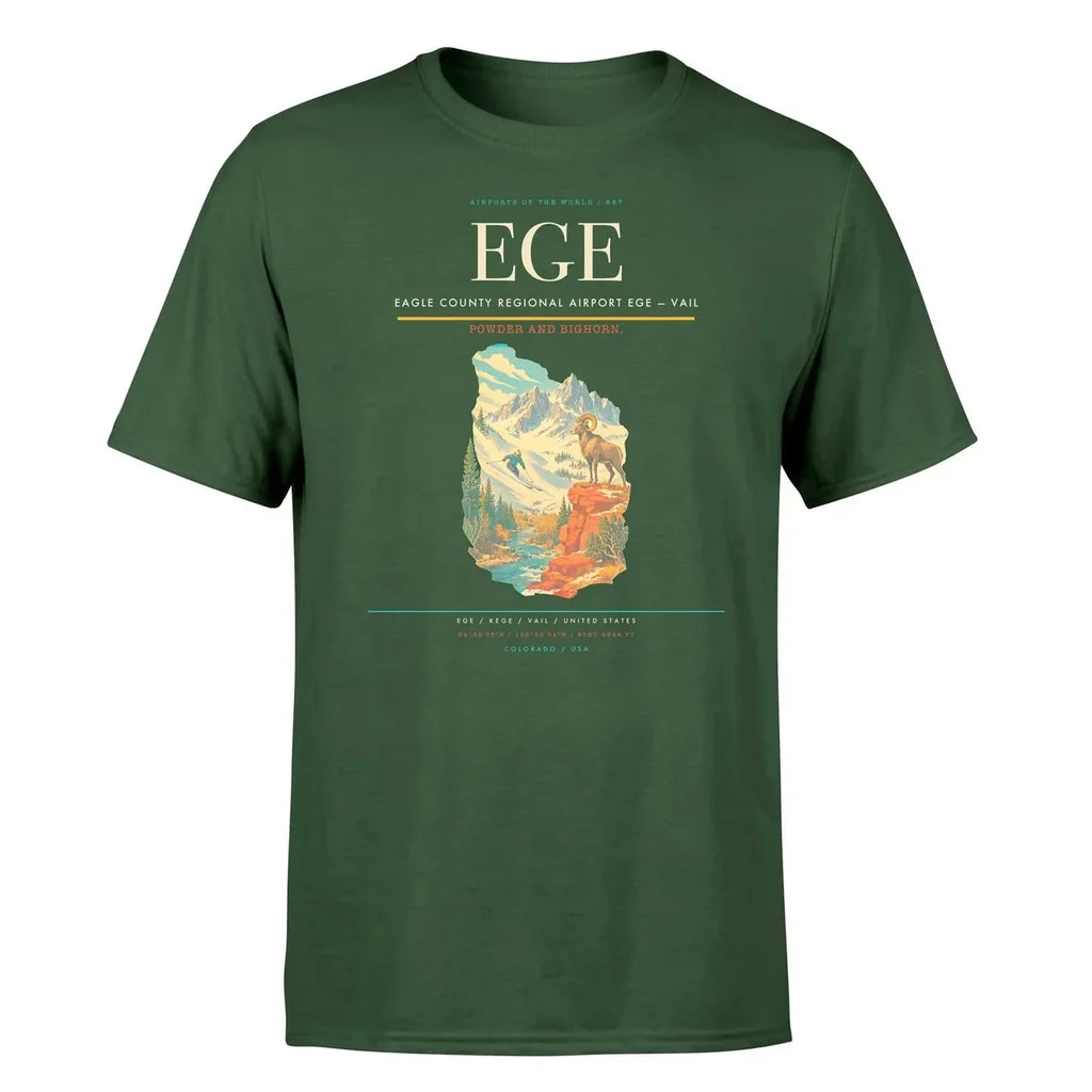 Eagle County Regional Airport (EGE) T-Shirt single-side front print in Dark Green | eagle-county-regional-airport-ege-double-side-t-shirt