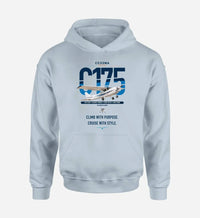 Thumbnail for Cessna 175 Skylark design on light blue double-side hoodie, single-side print