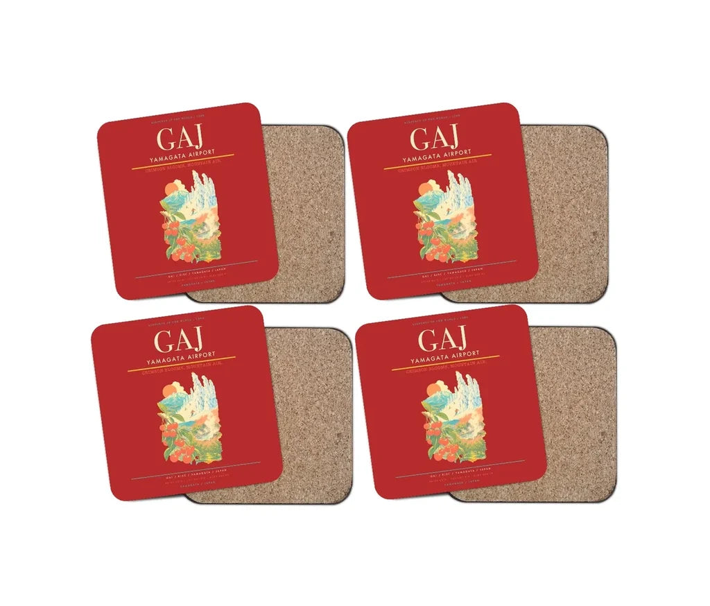 Yamagata Airport (GAJ) design on red 4 pieces set coaster