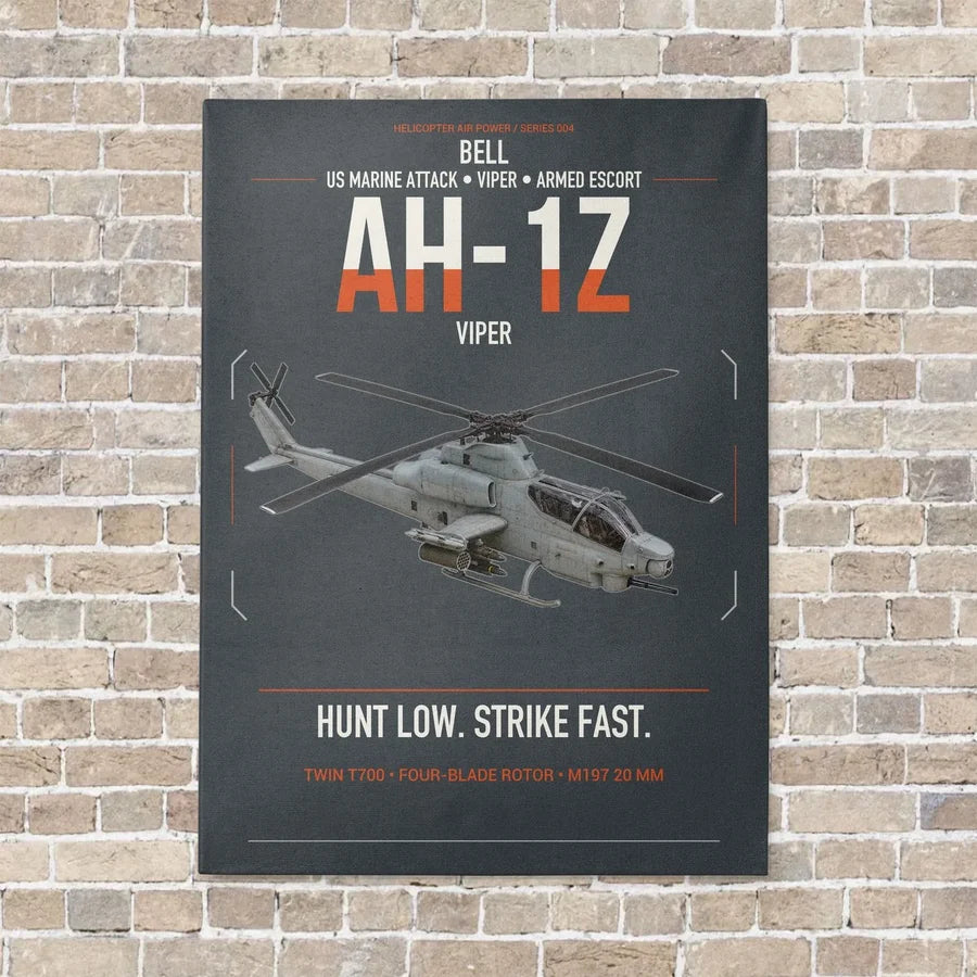 Bell AH-1Z Viper vertical canvas print - no frame - gray background