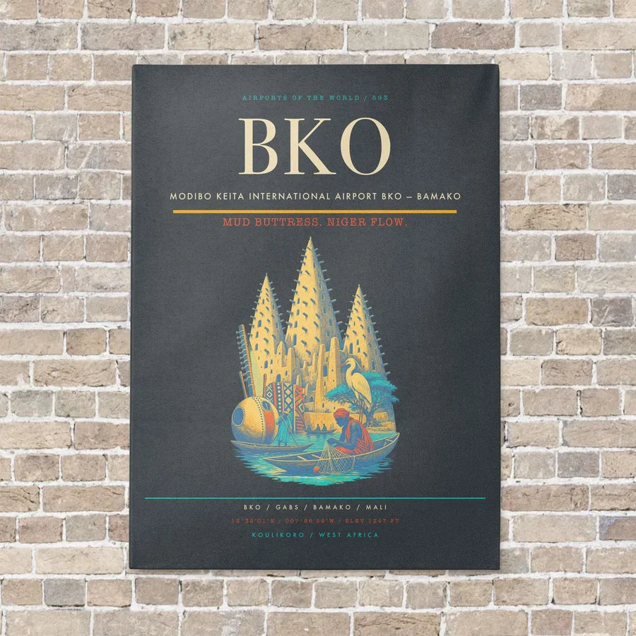Modibo Keita International Airport BKO — Bamako vertical canvas print - no frame - gray background