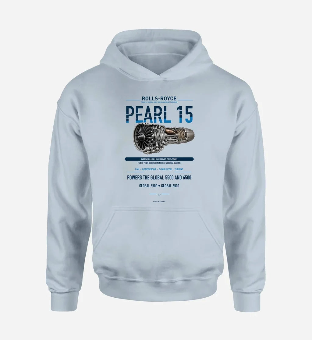 PEARL 15 design on light blue hoodie single side
