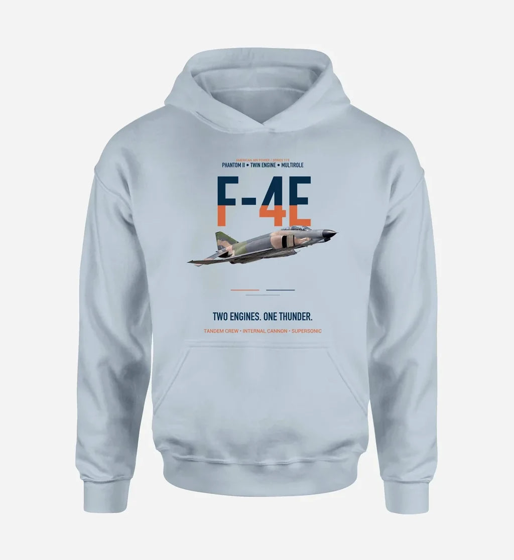 F-4E PHANTOM II design on light blue hoodie single side