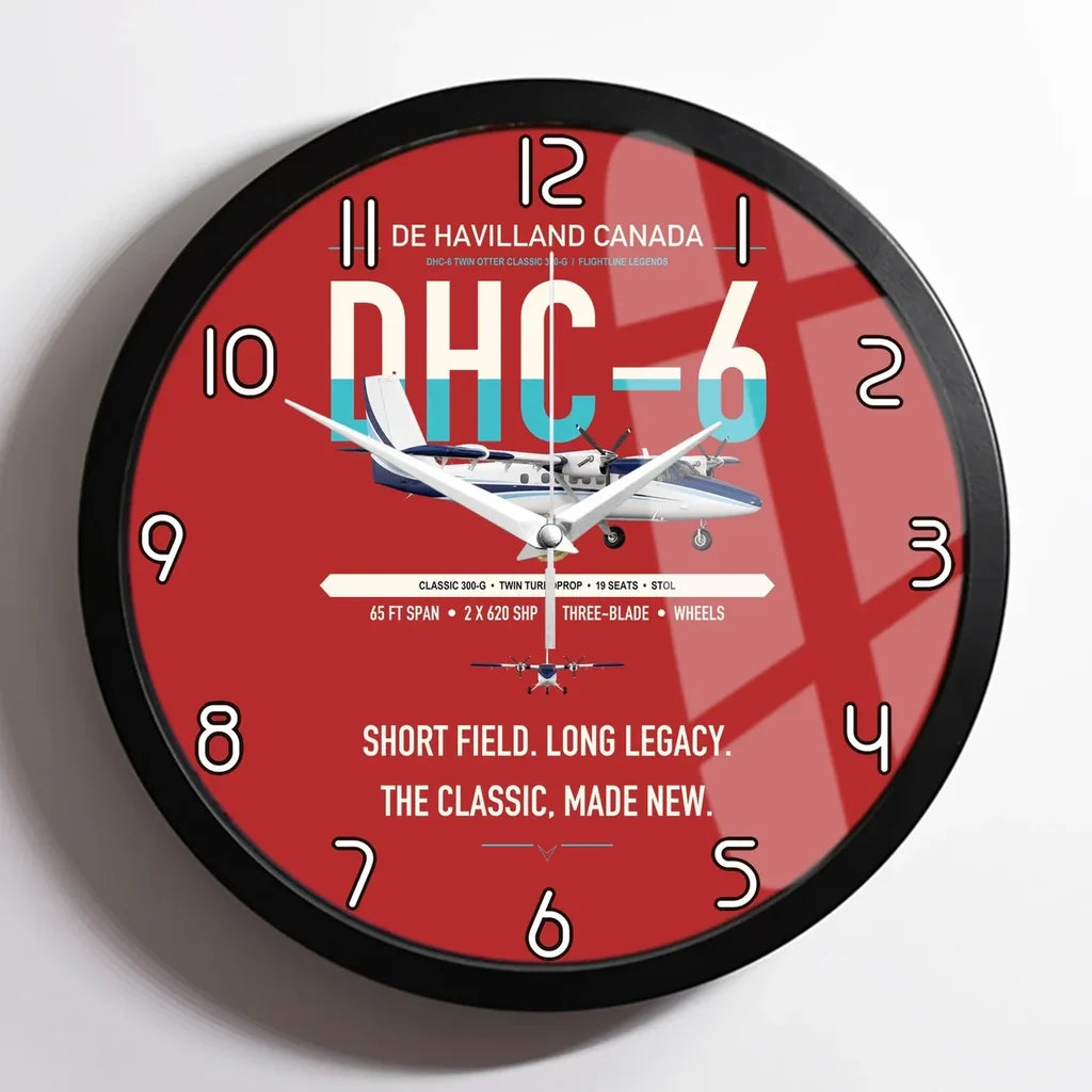 DHC-6 Twin Otter Classic 300-G design on red framed wall clock