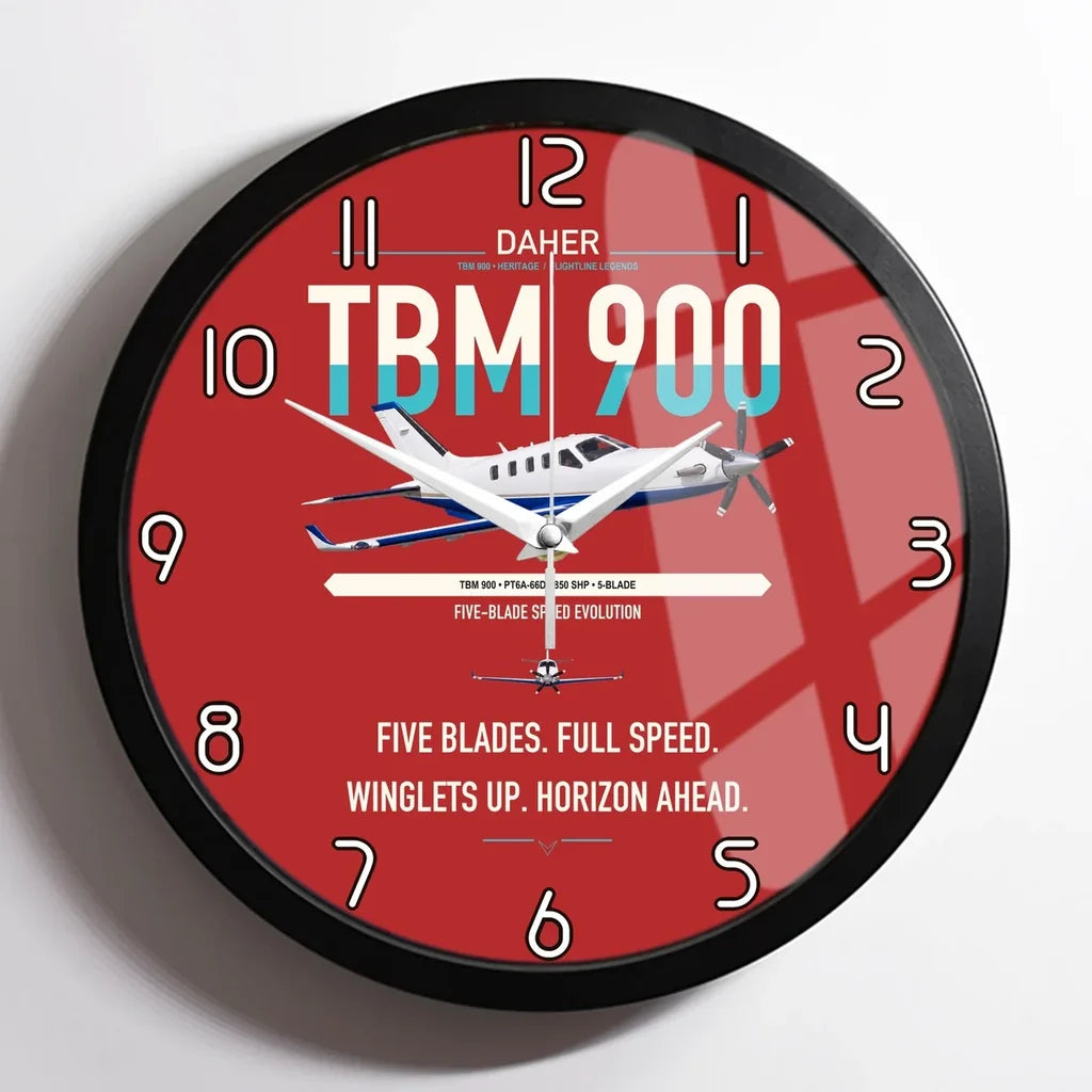 Daher TBM 900 design on red framed wall clock