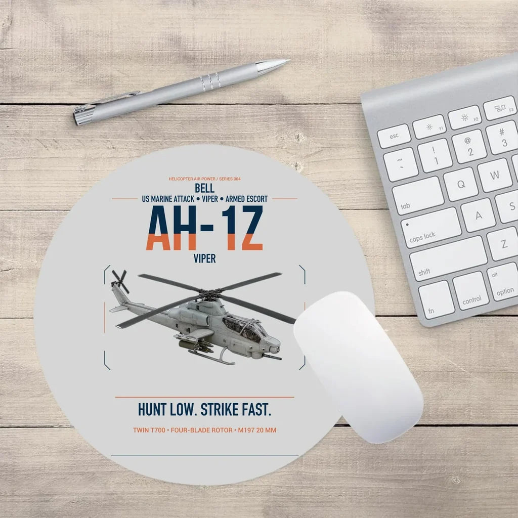 Bell AH-1Z Viper design on light gray round mouse pad