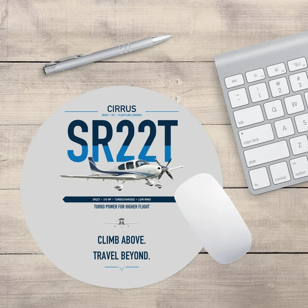 Cirrus SR22T design on light gray round mouse pad